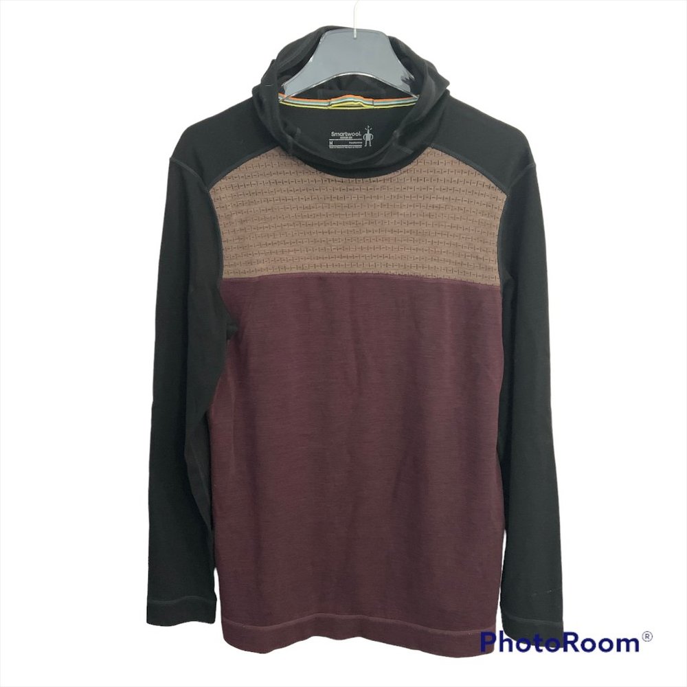 SMARTWOOL Merino Wool Pullover Sweater Hooded Burgundy Black   size Medium